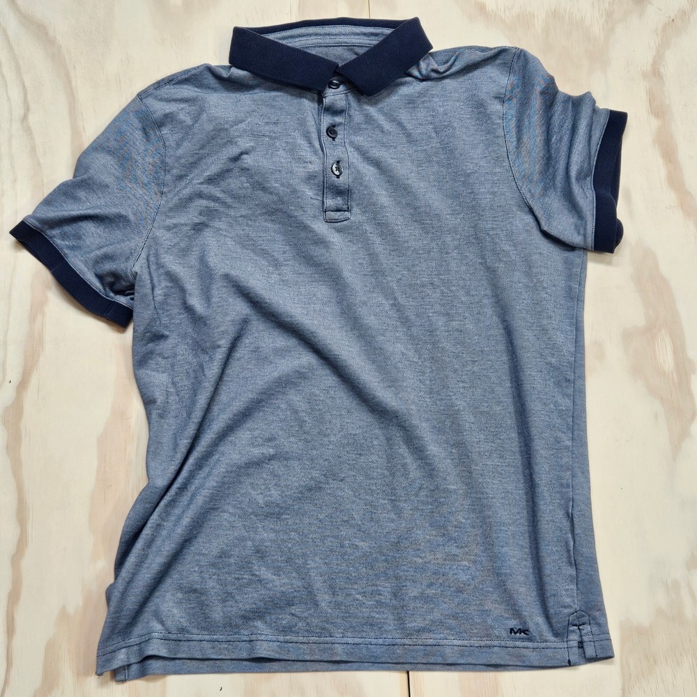 Michael Kors Mens Blue Micro Pique Short Sleeve Polo Shirt Size S Small MK Logo